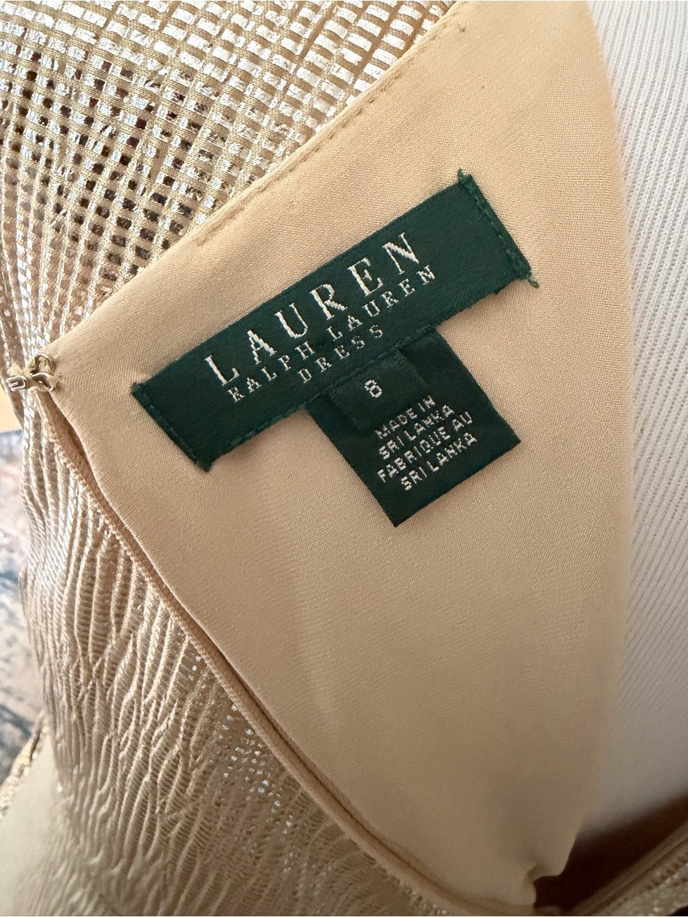 Champagne colored Metallic V-Neck Dress by Ralph Lauren - Picture 3 of 5